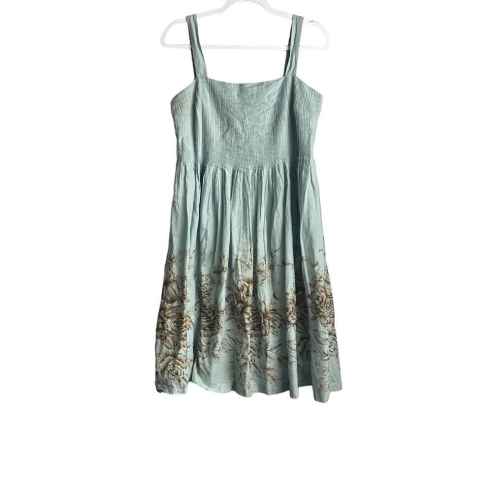 Vintage Positive Attitude Sleeveless Dress Women's 8 Teal‎ Brown Pleated Ruffled